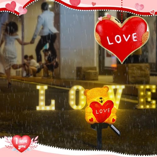 Vihose Solar Bear With Heart Garden Stake Lights Love Bear With Heart Outdoor Solar Lights Waterproof Statue Figurine Garden Art For Home Patio Outdoor Decoration