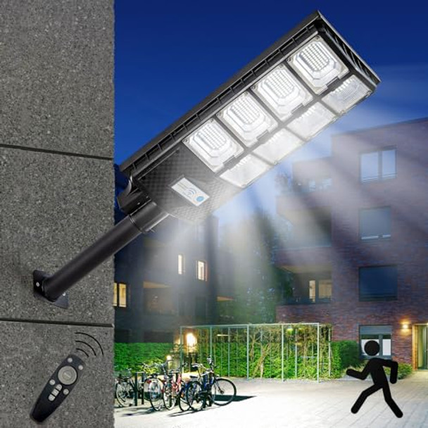 Vikrami Solar Street Lights Outdoor Ip67 Waterproof Wall-Mounted Led Flood Light With Motion Sensor & Remote Control - Auto Dusk To Dawn Security Lighting For Patio Garden Garage Courtyard