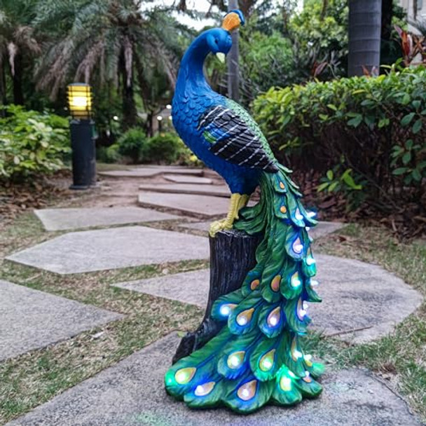Vioyouns Solar Garden Decor Peacock Statues With Succulent Led Lightspeacock Figurine Lights Outdoor Decorations For Yard Lawn Patio Balcony Whimsical Art Outsides For Mom Grandma Women