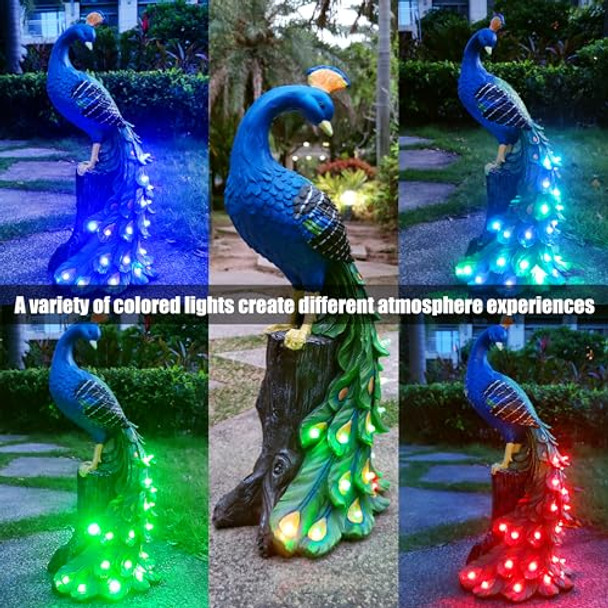 Vioyouns Solar Garden Decor Peacock Statues With Succulent Led Lightspeacock Figurine Lights Outdoor Decorations For Yard Lawn Patio Balcony Whimsical Art Outsides For Mom Grandma Women
