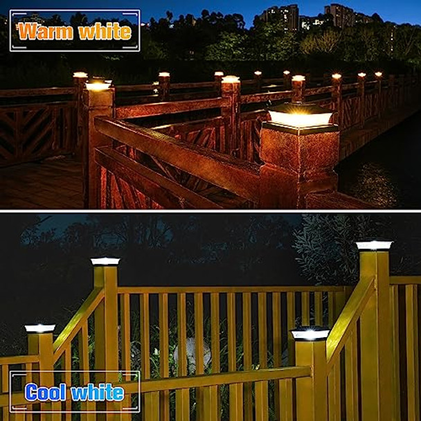 Volisun Solar Post Cap Lights Outdoor 4X4/6X6 Wooden/Vinyl Fence Cap Lights For Patio/Gardenwarm White With 2 Lighting Modes Waterproofabs Shell Lens Black (6 Pack)