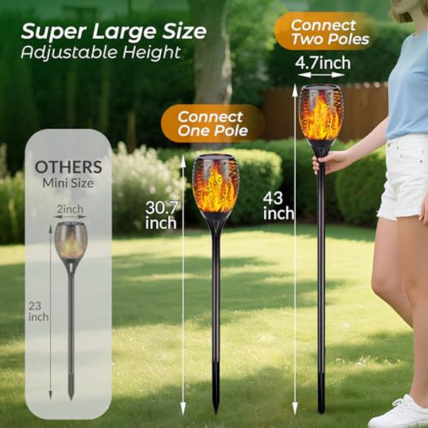 Walensee Solar Tiki Torches With Flickering Flame96 Led Solar Torch Lights Outdoor Waterproof43" Tall Super Larger Size Tiki Torches For Outside Garden Patio Yard 6Pack