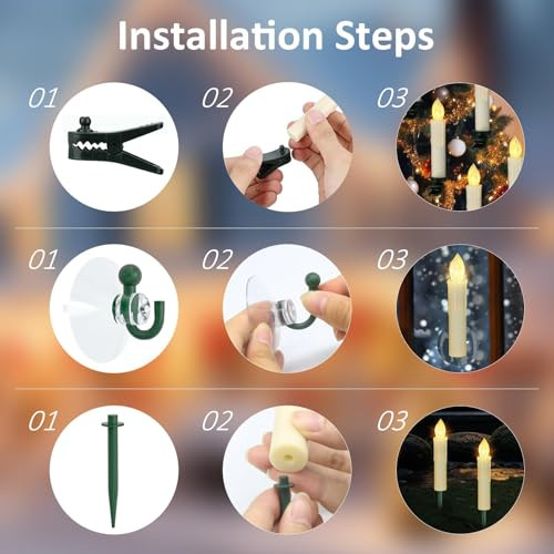 Walotnay 10Pcs Led Flameless Taper Christmas Window Candles Flickering With Remote Battery Operated Xmas Tree Candles Perfect For Home Decoration Hanging Candlesticks For Party Halloween Church Medium