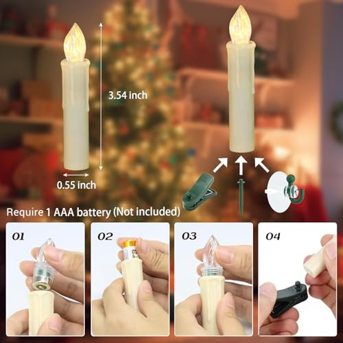 Walotnay 10Pcs Led Flameless Taper Christmas Window Candles Flickering With Remote Battery Operated Xmas Tree Candles Perfect For Home Decoration Hanging Candlesticks For Party Halloween Church Medium