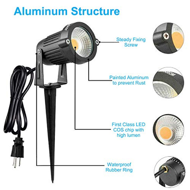 Weyang Landscape Outdoorip65 Waterproof Garden Spotlights5W Ac 120V Yard Flood Lightmetal Ground Stake Lawn3200K Led Spotlight With 1.5M Ul-Listed Cord And 3-Plug (2 Packs)