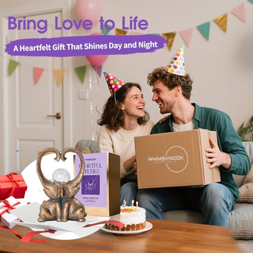 Whimsynook 7.9" Bronze Elephant Garden Statue With Heart-Shaped Trunks & Solar Led Light – Outdoor Decor For Porch Lawn Yard – Perfect Birthday Housewarming S For Mom And Elephant Lovers