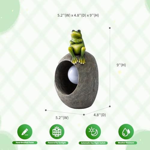 Whimsynook 9.1" Resin Perched Frog Solar Led Garden Statue Light Ideal For Porch Lawn Yard Housewarming Or Birthday S For Mom Family And Froggy Lovers