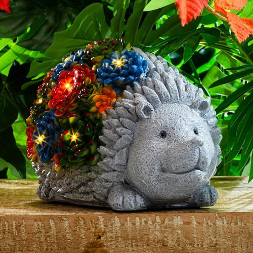 Willowdash Solar Garden Statue – Cute Hedgehog With 7 Warm Led Lights Solar-Powered & Weatherproof – Outdoor Lawn Patio & Yard Décor – Charming  For Home & Garden Lovers
