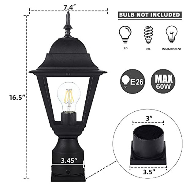 Windben Outdoor Post Lightwaterproof Cast Aluminium Lamp Post Light Fixturepost Lantern With Pier Mount Basematte Black16.5Insuitable For Gardenyarddrivewayetc