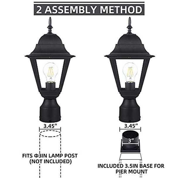 Windben Outdoor Post Lightwaterproof Cast Aluminium Lamp Post Light Fixturepost Lantern With Pier Mount Basematte Black16.5Insuitable For Gardenyarddrivewayetc