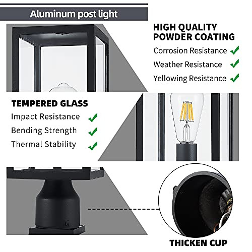 Windben Large 15 Inch Outdoor Post Lightwaterproof Cast Aluminium Lamp Post Light Fixturepost Lantern With Pier Mount Basematte Blacksuitable For Gardenyarddrivewayetc
