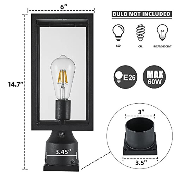 Windben Large 15 Inch Dusk To Dawn Outdoor Post Lightwaterproof Cast Aluminium Lamp Post Light Fixturepost Lantern With Pier Mount Basematte Blacksuitable For Gardenyarddrivewayetc