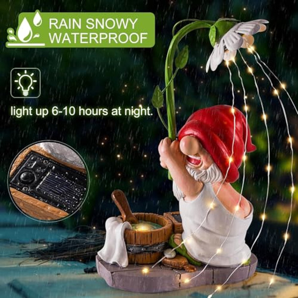 Wints Garden Gnomes Outdoor Statue With Solar Lightsbathing Funny Gnome Solar Garden Decorations For Lawn Balconyyardpatio Gnome S For Mom