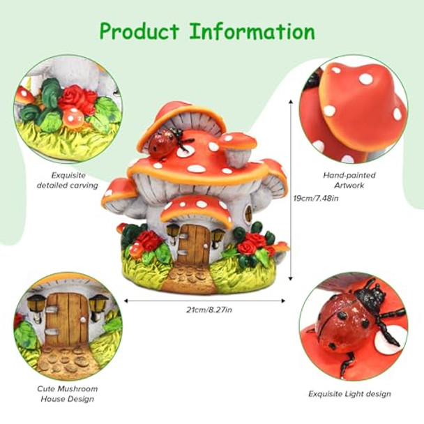 Wints Solar Mushroom House Statueoutdoor Mushroom Garden Figurines With Solar Lights Mushroom Garden Statue Decoration For Fairy House Outside Lawn Yard Patios For Mom