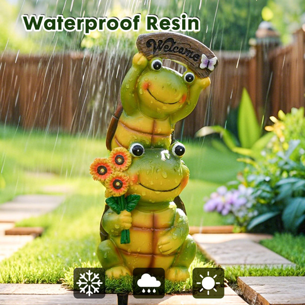 Wogoon Garden Turtle Outdoor Statues Solar Garden Statue Two Sweet Frog Face Turtles Decor With 3 Led Lights For Patio Lawn Porch Yards For Birthday Easter Housewarming