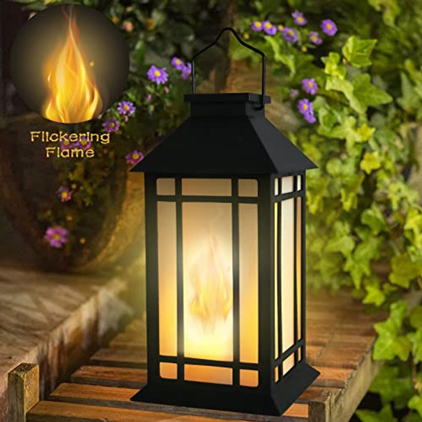 Wonder Solar 11" Solar Lantern Outdoor Garden Hanging Lanterns Waterproof Led Vintage Flickering Flame Lanterns For Patio Table Party.