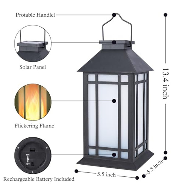 Wonder Solar Solar Lantern Outdoor Garden Hanging Lights 11" Waterproof Led Vintage Flickering Flameless Lanterns For Patio Table Party Garden Yard Lawn