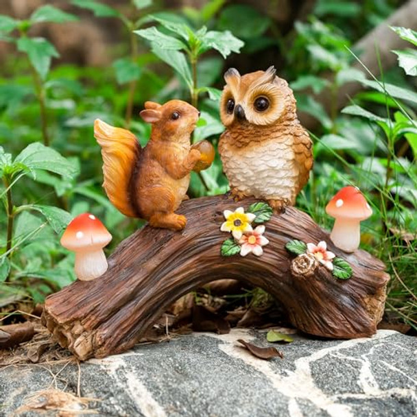 Wondhome Solar Owl Garden Statues Outdoor Decor Resin Owl Squirrel Figurine With Mushroom Lights For Patio Lawn Yard Decorations Christmas Birthday Housewarming Gardening S For Women Mom