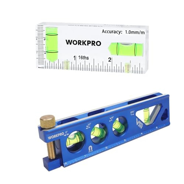 Workpro Torpedo Level Magnetic Verti. Site 4 Vial+Small Level 3 Inch Mini Level Tool