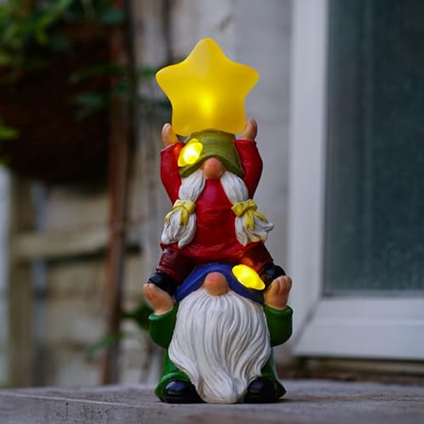 Wshmzyhome Solar Garden Gnomes Outdoor Statue With Solar Lights 11" Figurine Lights Solar Garden Outdoor Decorations For Patioyardlawn Ornament，Mom  Unique Housewarming S