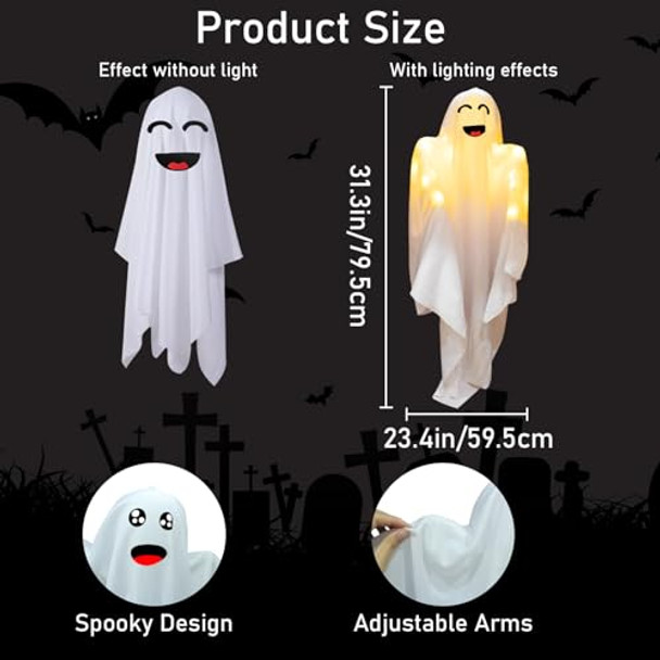 Wueuru 4Pcs Hanging Ghosts Light Up Kit Decor31.5 Inch With Light Up Ghost Kit For Indoor Outside Decorations Warm Led Ghost Lightgarden Partyyard Scary Halloween Ghost Decor S