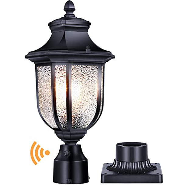 Xangqan Dusk To Dawn Outdoor Post Lights Light Hardwired 120V With Pier Mount Base Anti-Rust Pole Lantern Modern Light Fixture 100% Aluminum Waterproof Exterior Lamp For Yard Garden Pathway
