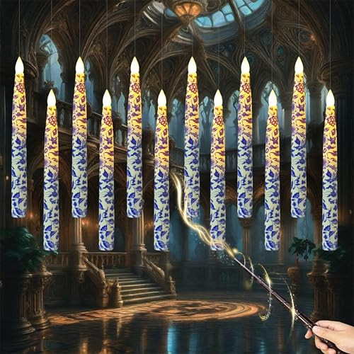 Xinaobaoluo 12Pcs Floating Candles With Wand Remote Timer Floral Taper Candle Blue And White Led Magic Hanging Candlestick Clip On Candles For Christmas Trees Battery Operated Candles For Home Wedding Party Decor