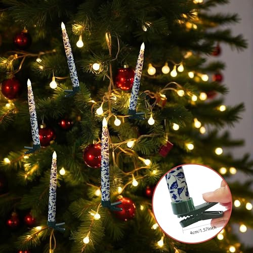 Xinaobaoluo 12Pcs Floating Candles With Wand Remote Timer Floral Taper Candle Blue And White Led Magic Hanging Candlestick Clip On Candles For Christmas Trees Battery Operated Candles For Home Wedding Party Decor