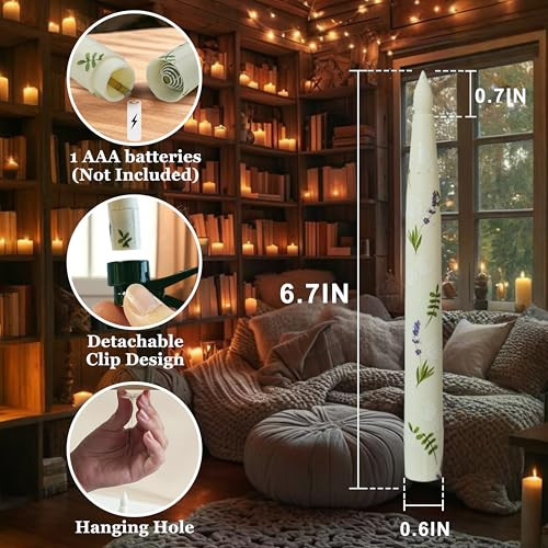 Xinaobaoluo Floating Candles With Wand Remote Timer 12Pcs Floral Flameless Taper Candle Led Magic Hanging Candlestick Battery Operated Floating Candles With Flowers For Dinner Home Wedding Garden Party Decor