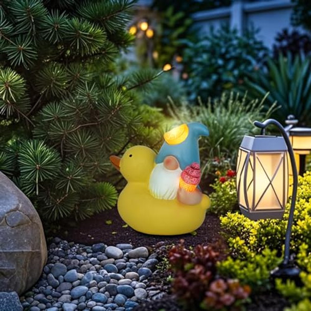 Xmhbcsm Solar Gnome Garden Decor Statue Yellow Duckoutdoor Funny Solar Light Decoration For Outside Yard Patio Front Porch Balcony Home - Unique Housewarming S (Yellow Duck Gnome)