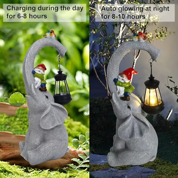 Xmlyww Elephant Statue Solar Garden Decor Led Light Stringselephant Figurines With Cute Santa Claus Elves Sculpture Birthday S For Women S For Mom Outdoor Elephant Decor For Garden Patio Yard