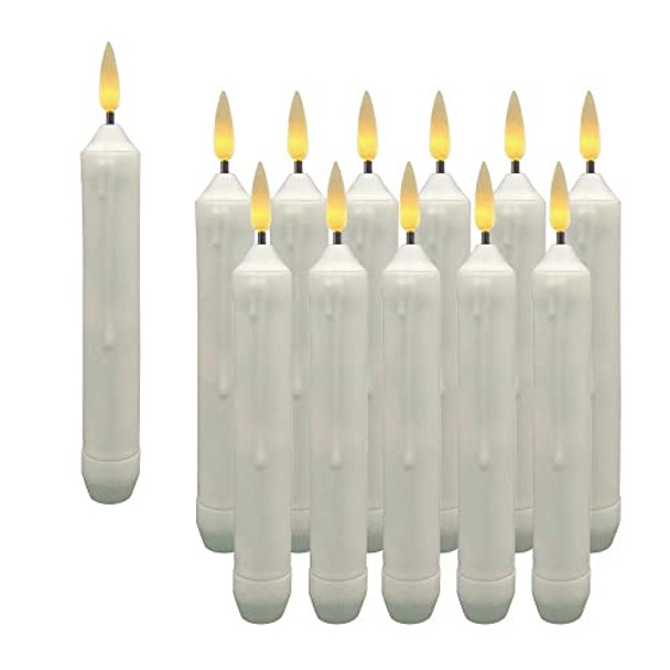 Xunhuimemory 12Pcs 6.5" Warm Yellow Flameless Led Taper Candles Battery Operated Hanging Taper Candles Flicking Battery Candlesicks For Party Church Christmas Decor