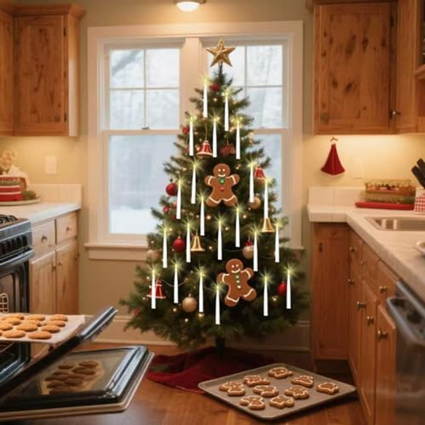 Xunhuimemory 12 Pcs Floating Candles With Wand Led Flickering Warm Light Magic Deco Candle Flameless Taper Candles Battery Operated For Halloween Party Decor With Wand Remote Candle Wand Remote