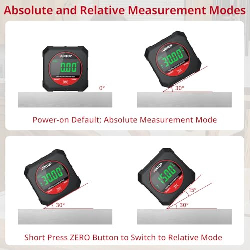 Xuntop 4X90°Digital Angle Finder Strong Magnetic Bottom Digital Angle Gauge±0.2° Accuracy Angle Measuring Tool With Lcd Display For Hanging Decorations Woodworking Construction And Table Saw