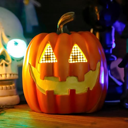 Yakii Halloween Resin Pumpkin Handicraft Led Lamplarge Jack O Lantern Decorbattery Operated Table Light For Indoor Outdoor With Unique Design For Christmasparty