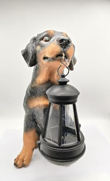 Yaoemei Garden Dog Statues Outdoor Decor 10.6" Solar Light Dog Statue With Lantern Puppy Solar Dog Figurine Sculpture For Outdoor Gardens Patio Lawn Yard Housewarming Ornament