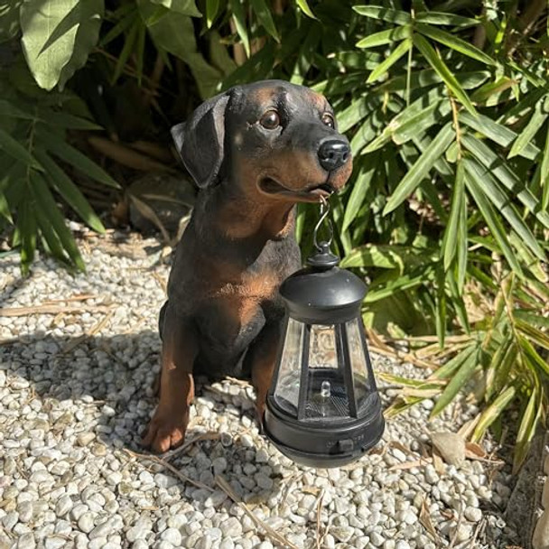 Yaoemei Garden Dog Statues Outdoor Decor 10.6" Solar Light Dog Statue With Lantern Puppy Solar Dog Figurine Sculpture For Outdoor Gardens Patio Lawn Yard Housewarming Ornament