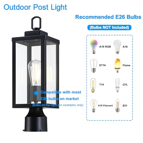 Yaokuem Outdoor Post Light Pole Lantern E26 Base 60W Max Metal Housing Plus Glass Wet Location Rated Bulbs Not Included Matte White 2 Pack