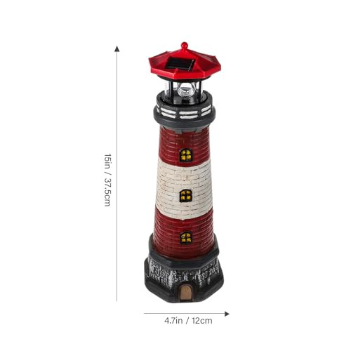 Yardwe Yardwe Solar Lighthouse Statue Outdoor Garden Decor Resin Waterproof Lawn Ornament With Led Light Solar Powered Landscape Lamp For Yard Patio Porch 14.76 Inch Red