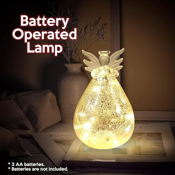 Ycjiaaut Glass Angel Decorative Light Battery Operated Tabletop Angel Lamp Lighted Mercury Glass Angel Cordless Light Up Angel Statue With Trumpet Glow In The Dark Glass Angel Christmas Ornament