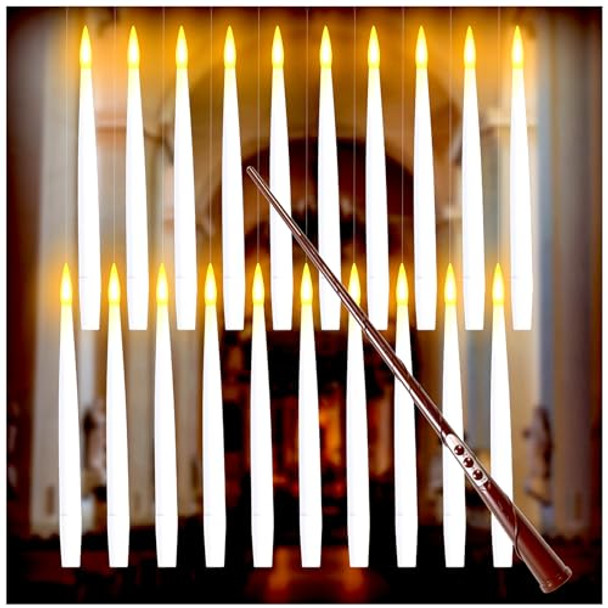 Yislify Flickering Warm Light Flameless Hanging Candle Floating Candles With Wand Halloween Decorations 20 Pcs Floating Aaa Battery Operated Battery Operated Window Led Candles Set For Party
