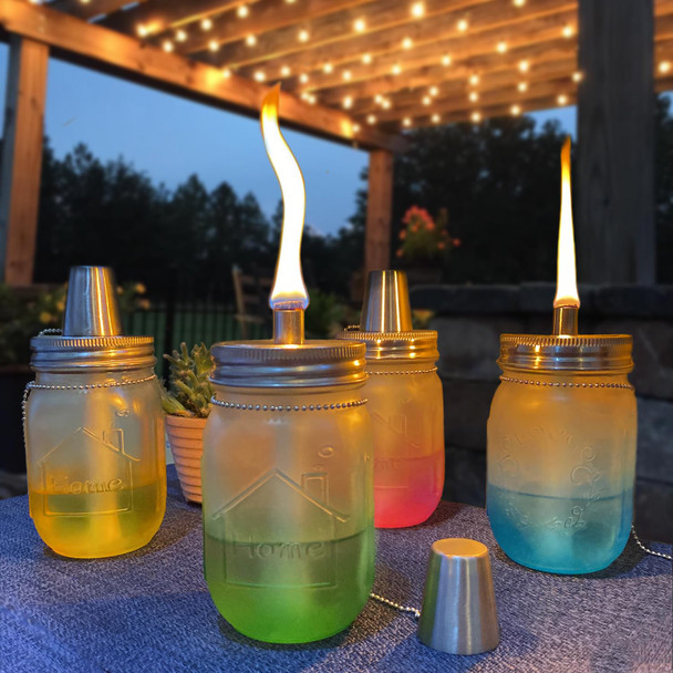 Yitee Yitee Mason Jar Tabletop Torch Kits4 Pack Longlife Fiberglass Wicksstainless Steel Mason Jar Lids Caps Includedoutdoor Deck Oil Lamp Torchhalloween Xmas Decor