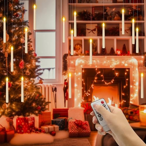 Ymenow Ymenow Flameless Taper Candles With Remote Timer 6Pcs 7.9" Battery Operated Led Fake Electric Tapered Candles Flickering Ivory Floating Candlesticks For Halloween Party Table Christmas Decorations