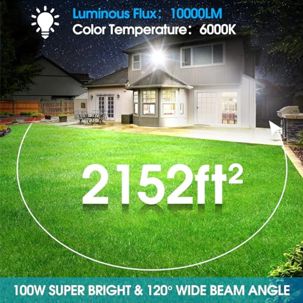 Yolovis Flood Lights Outdoor With Plug100W 10000Lm Super Bright Led Work Lightip66 Waterproof Security Lightoutside Floodlight For Garage2 Pack