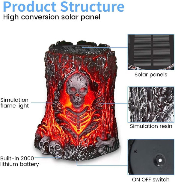 Yorezcop 2 Pack Halloween Decoration Outdoor Halloween Solar Lights Outdoor Waterproof Stump On Dancing Flickering Flame Lights For Patio Deck Decor