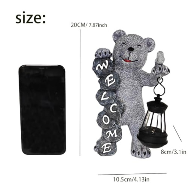 Youfui Bear Figurine Light Solar Powered Led Light- Welcome Lawn Decor Bear Garden Statues For Patio Balcony Yard Ornament Outdoor Figurine Light House Housewarming S 7.8X4.13Inch
