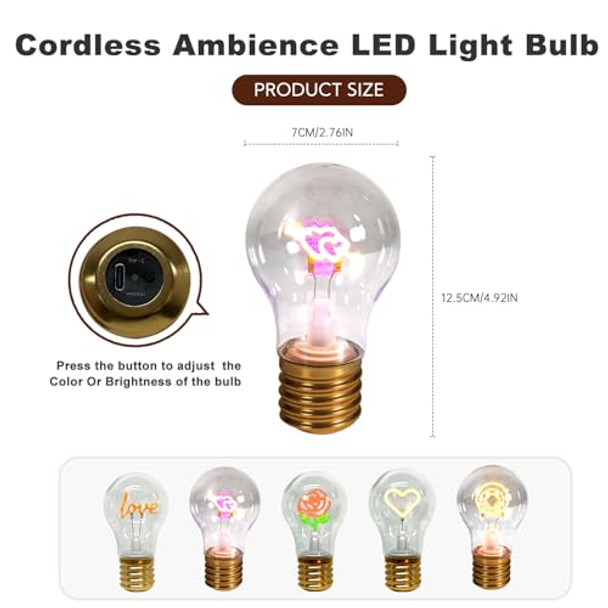 Yufaltrinx Heart Cordless Ambience Light Bulb Pink Usb Rechargeable Led Table Lamp Night Light  For Valentine'S Day Wife Girlfriend Wedding Home Decor Little Moon Light Lamp 3 Brightness Settings