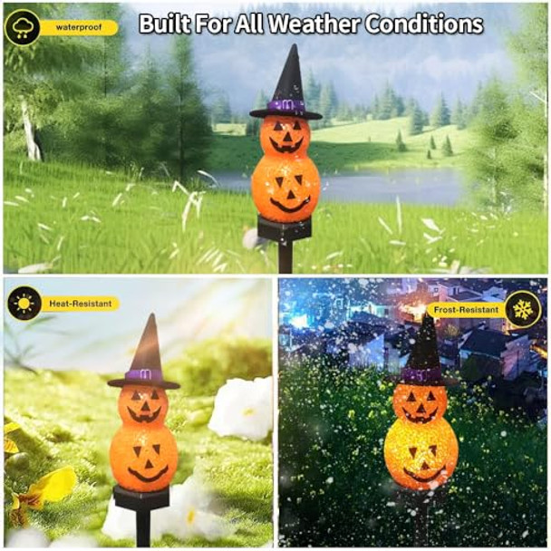 Yzyoe 5 Pack Led Outdoor Solar Grounded Snowman Decorative Lights Waterproof Solar Courtyard Cute Black Hat Snowman Halloween And Christmas Decorative Lights 2 Color Lighting Modes.