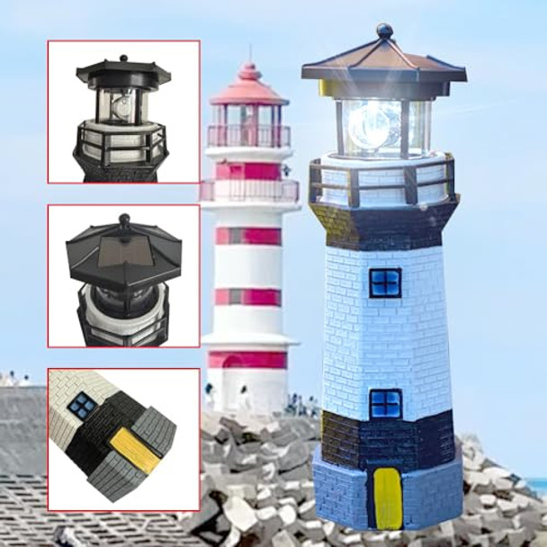Yzyoe Black And White Solar Lighthouse Rotating Led Lighthouse Decorative Lights Courtyard Waterproof Landscape Lights Outdoor Solar Lamp Resin Crafts As S For Friends.