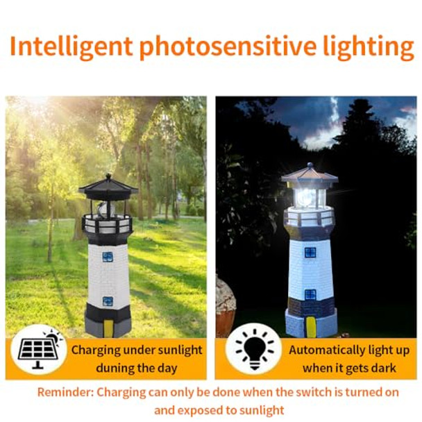 Yzyoe Black And White Solar Lighthouse Rotating Led Lighthouse Decorative Lights Courtyard Waterproof Landscape Lights Outdoor Solar Lamp Resin Crafts As S For Friends.